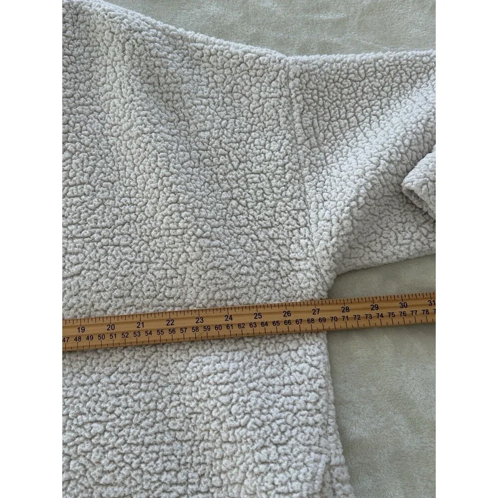 Aerie Womens Sweater Extra Large Sherpa Cozy Quarter Button Pullover Cream Teddy - Picture 8 of 11